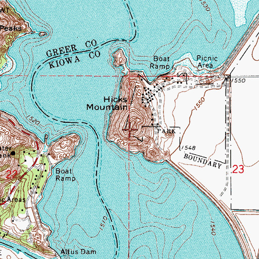 Topographic Map of Hicks Mountain, OK