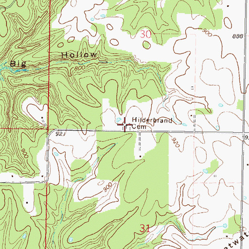 Topographic Map of Hiderbrand Cemetery, OK
