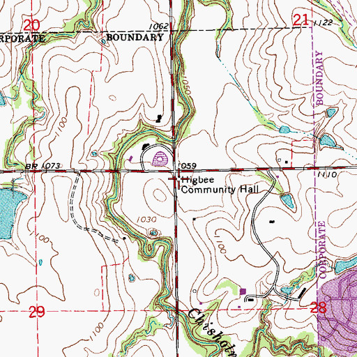 Topographic Map of Higbee Community Hall, OK