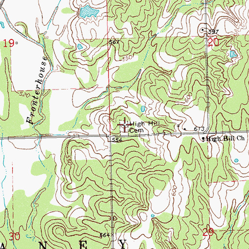 Topographic Map of High Hill Cemetery, OK