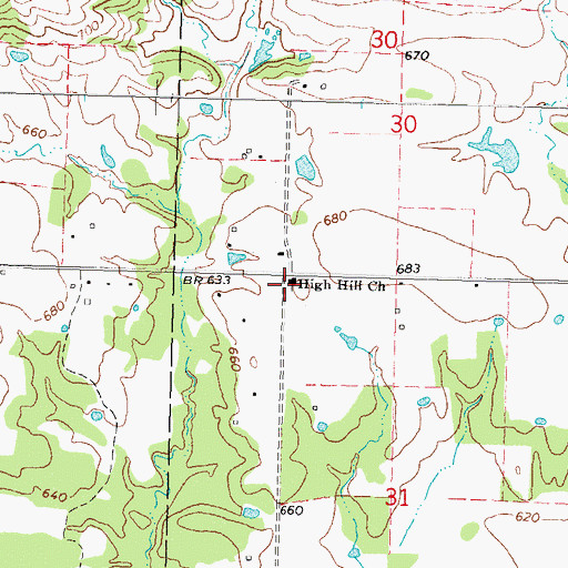 Topographic Map of High Hill Church, OK