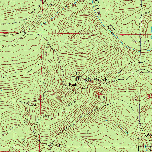 Topographic Map of High Peak, OK