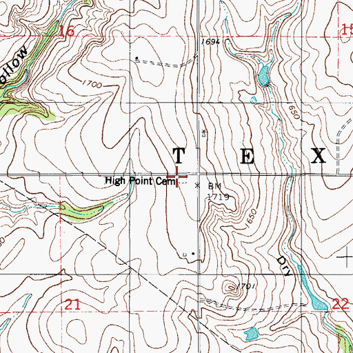 Topographic Map of High Point Cemetery, OK
