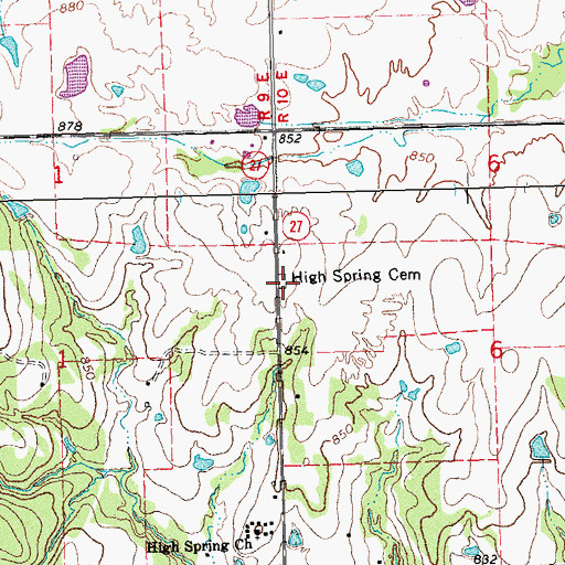 Topographic Map of High Spring Cemetery, OK