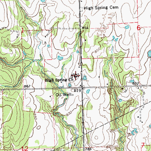 Topographic Map of High Spring Church, OK