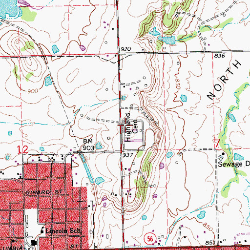 Topographic Map of Highland Cemetery, OK