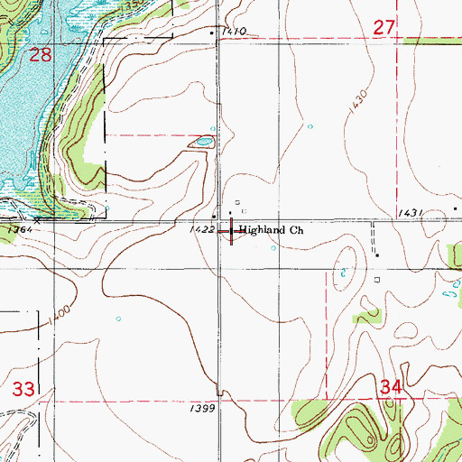 Topographic Map of Highland Church, OK