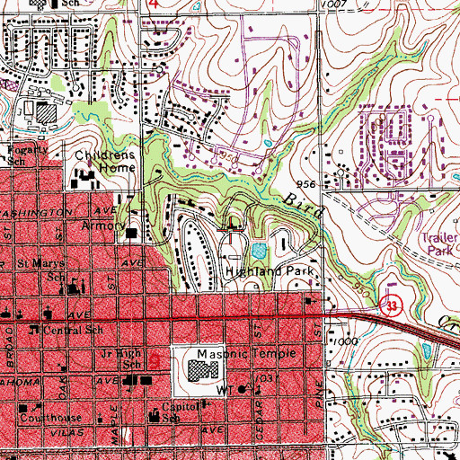 Topographic Map of Highland Park, OK