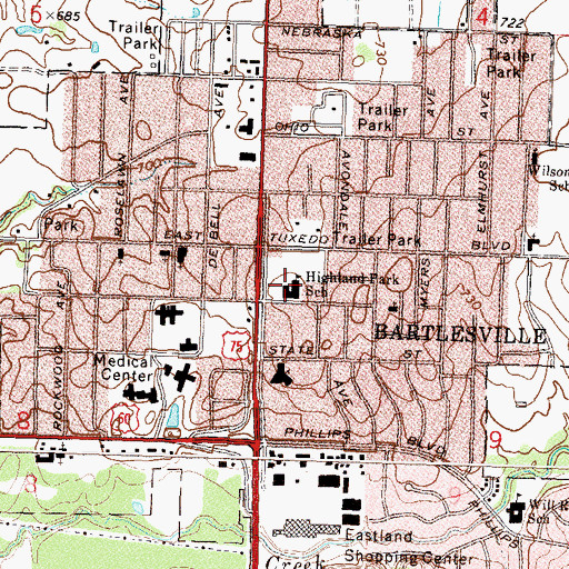 Topographic Map of Highland Park School, OK