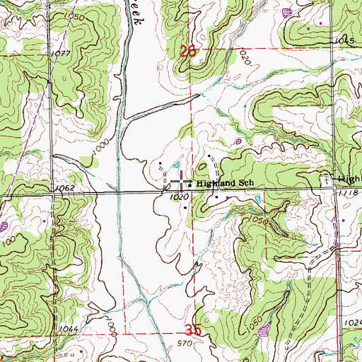 Topographic Map of Highland School, OK