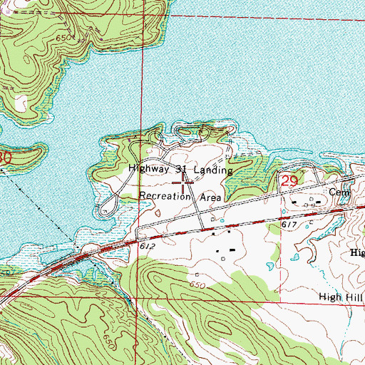 Topographic Map of Highway 31 Landing Recreation Area, OK