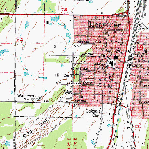 Topographic Map of Hill Cemetery, OK