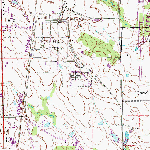 Topographic Map of Hillcrest Cemetery, OK