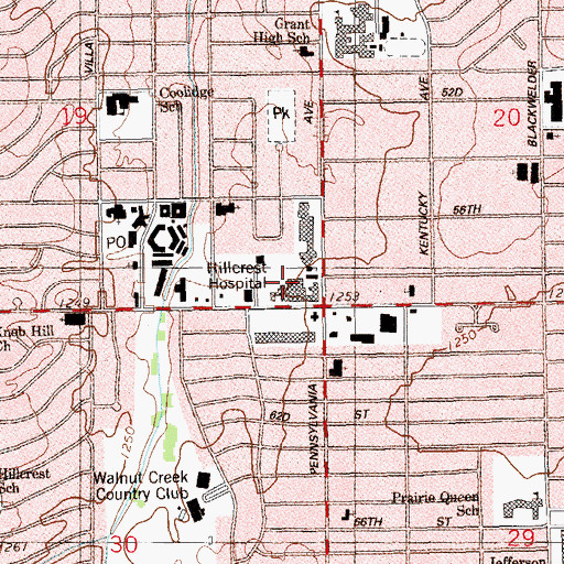 Topographic Map of Saint Anthony South Hospital, OK