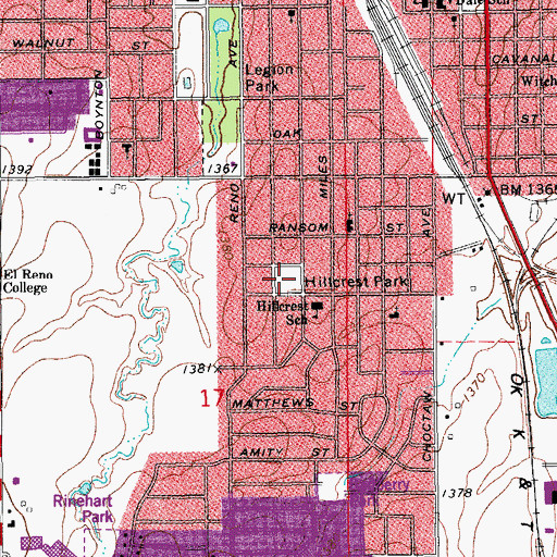 Topographic Map of Hillcrest Park, OK