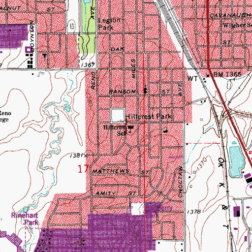 Topographic Map of Hillcrest Elementary School, OK