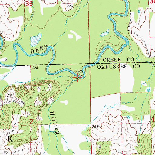Topographic Map of Hilliby Creek, OK