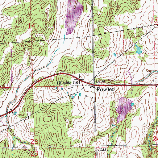 Topographic Map of Hillside Church, OK