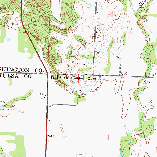 Topographic Map of Hillside Church, OK