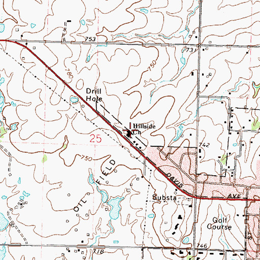 Topographic Map of Hillside Church, OK