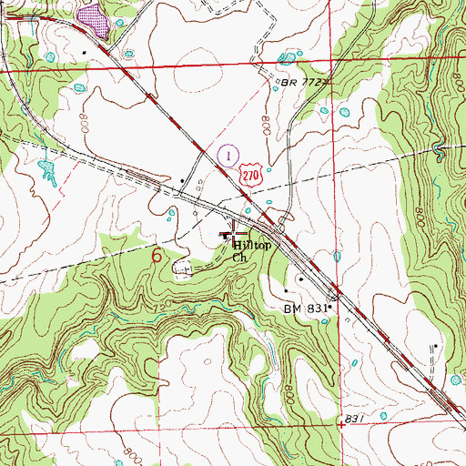 Topographic Map of Hilltop Church, OK