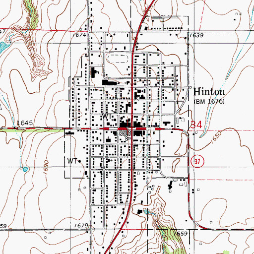 Topographic Map of Hinton, OK