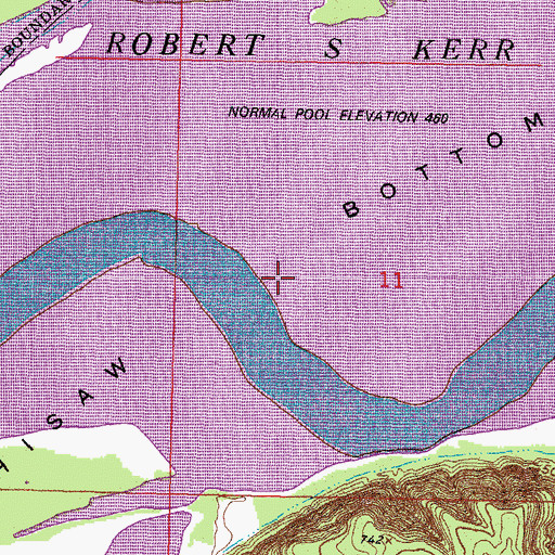 Topographic Map of Hisaw Bottom, OK