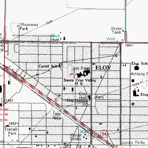 Topographic Map of Santa Cruz Valley Union High School, AZ