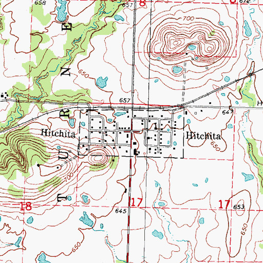 Topographic Map of Hitchita, OK