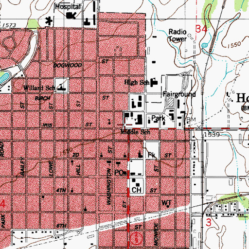 Topographic Map of Hobart, OK