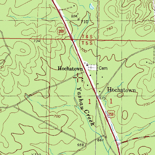 Topographic Map of Hochatown, OK