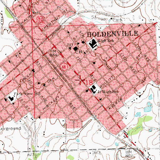 Topographic Map of Holdenville, OK