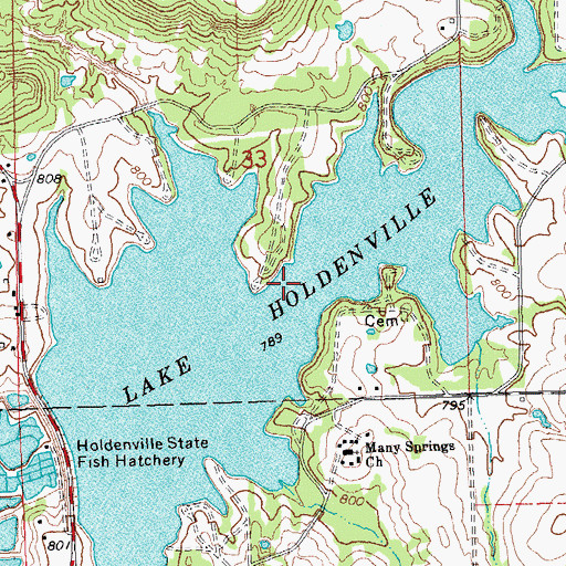 Topographic Map of Lake Holdenville, OK