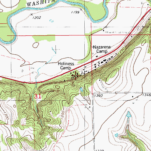 Topographic Map of Holiness Camp, OK
