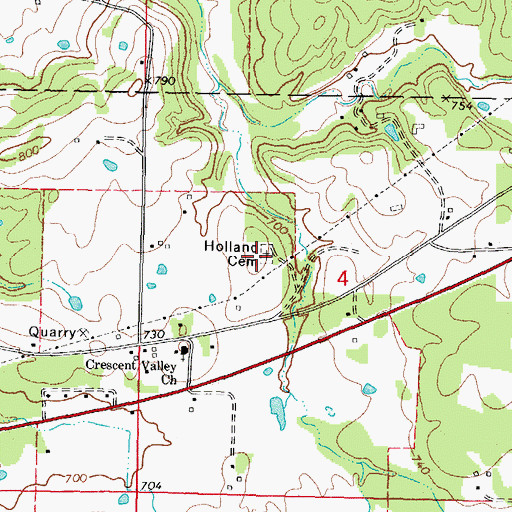 Topographic Map of Holland Cemetery, OK