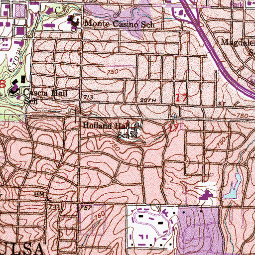Topographic Map of Holland Hall School, OK