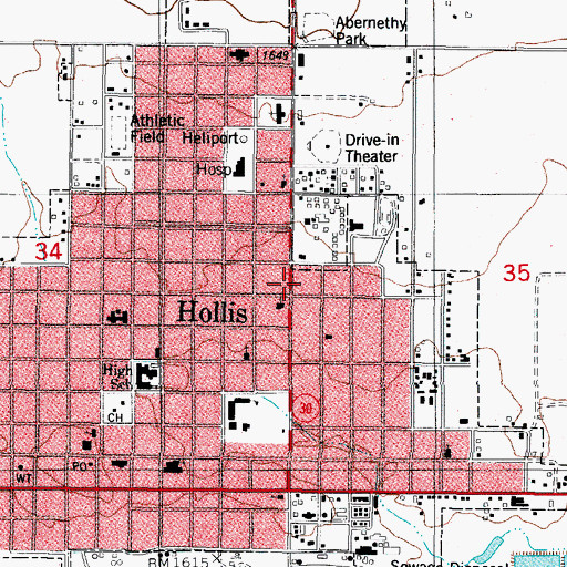 Topographic Map of Hollis, OK