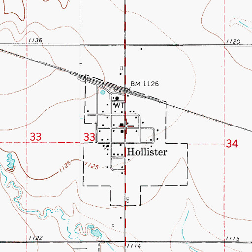 Topographic Map of Hollister, OK