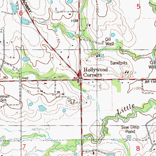 Topographic Map of Hollywood Corners, OK