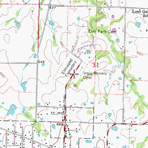 Topographic Map of Holy Rosary Cemetery, OK