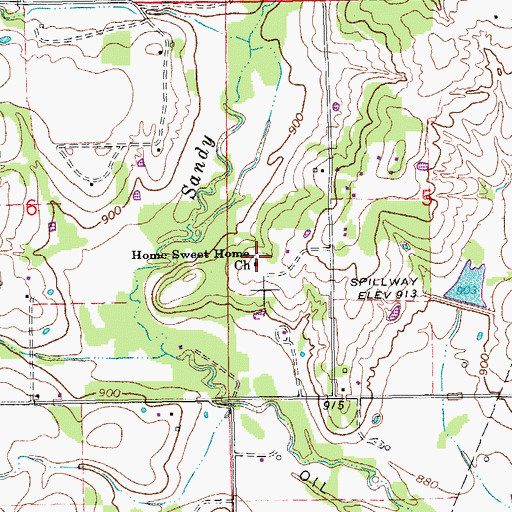 Topographic Map of Home Sweet Home Church, OK