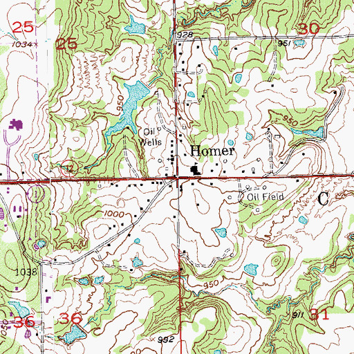 Topographic Map of Homer, OK