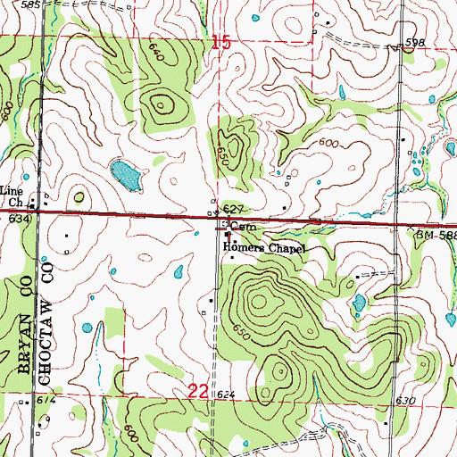 Topographic Map of Homers Chapel, OK
