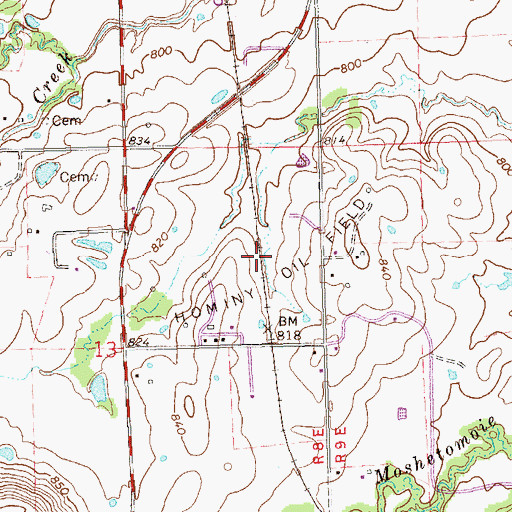 Topographic Map of Hominy Oil Field, OK