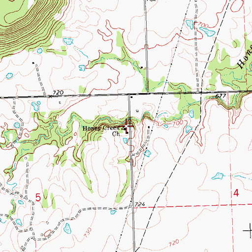 Topographic Map of Honey Creek Church, OK