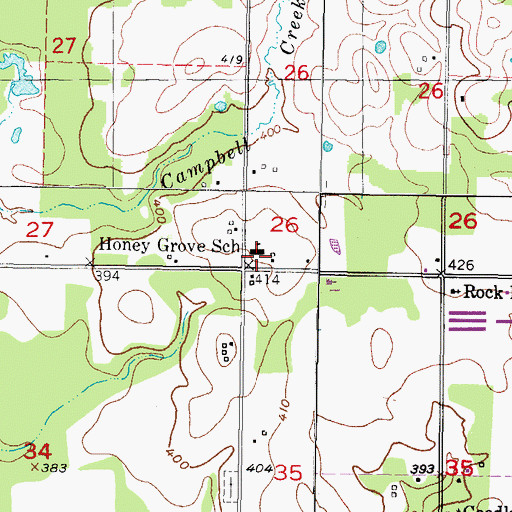 Topographic Map of Honey Grove School, OK
