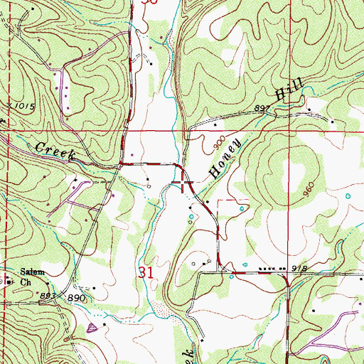 Topographic Map of Honey Hill Branch, OK