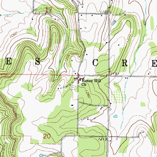 Topographic Map of Honey Hill Church, OK