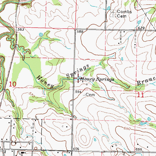 Topographic Map of Honey Springs, OK