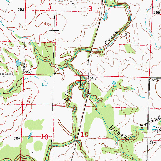 Topographic Map of Honey Springs Branch, OK